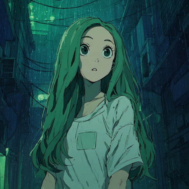 Anime Girl in Cyberpunk Alley Tite Kubo Style