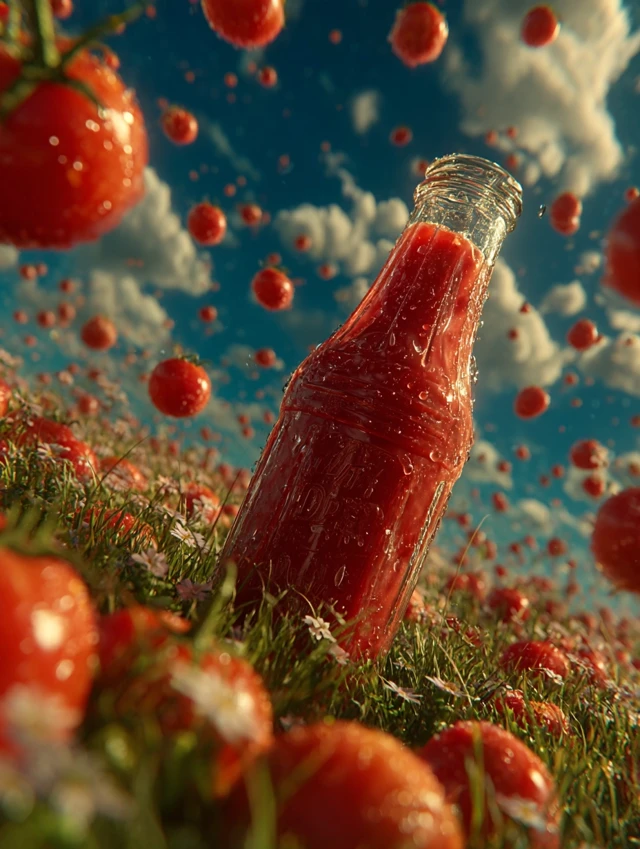 Ketchup Bottle in Tomato Field