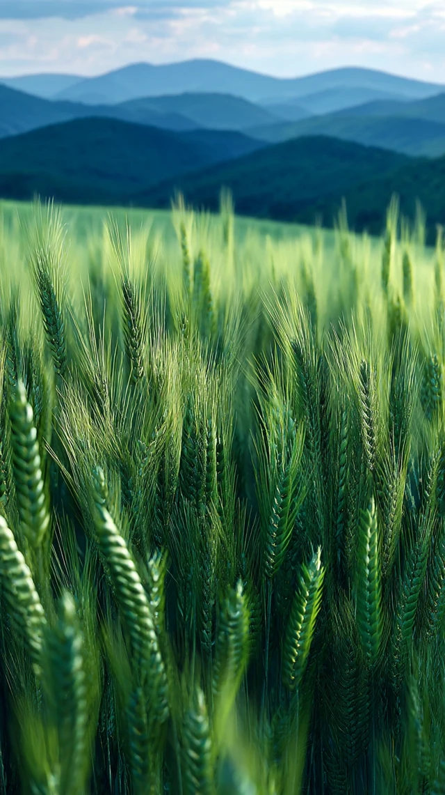 Green Wheat Field with Mountains