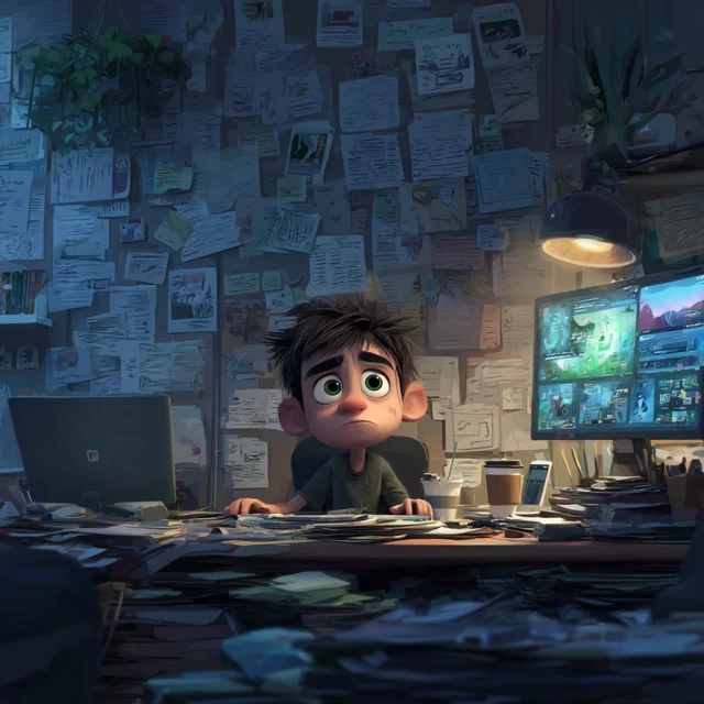 Exhausted Startup Worker Pixar Style
