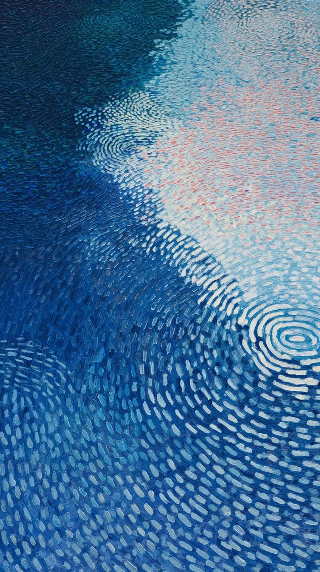 Hockney Style Watercolor Rain Ripples Dreamy Scene
