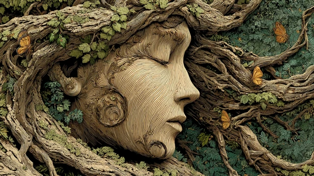 Ancient Tree Face Nature Spirit Illustration