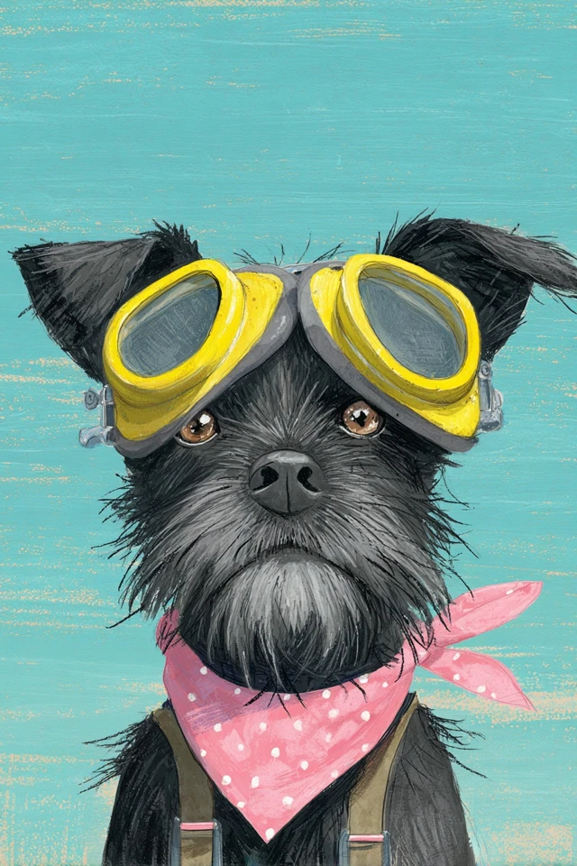 Dog with Goggles and Scarf Childrens Book Illustration