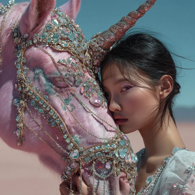 Asian Woman Unicorn Fantasy Portrait
