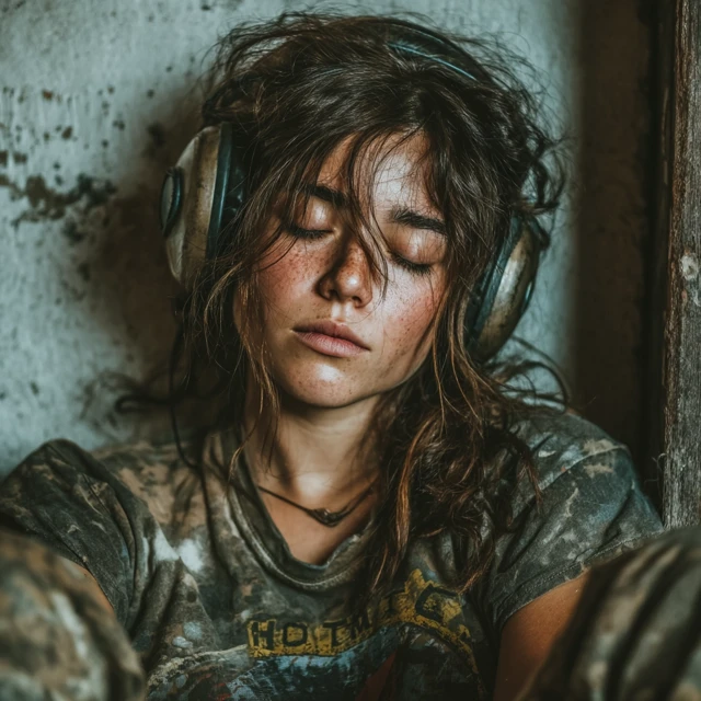 Tired Girl Taking a Nap with Headphones