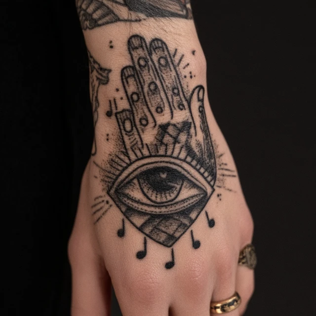 Old School Tattoo Hand Eye Combo Design