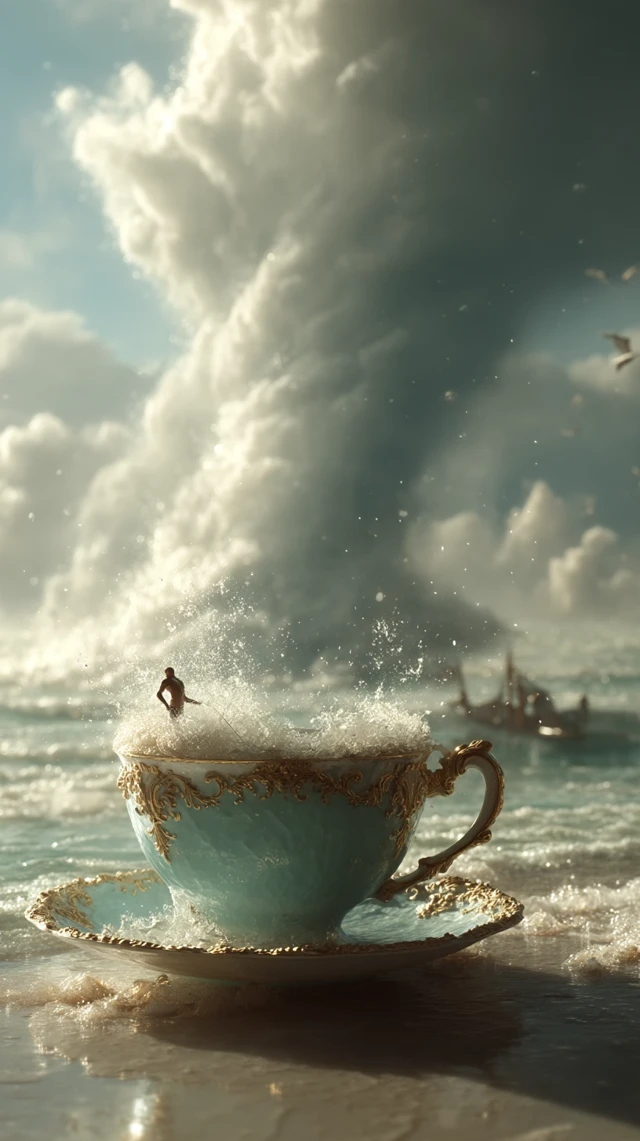 Surfing Storm in a Teacup: Surreal Art