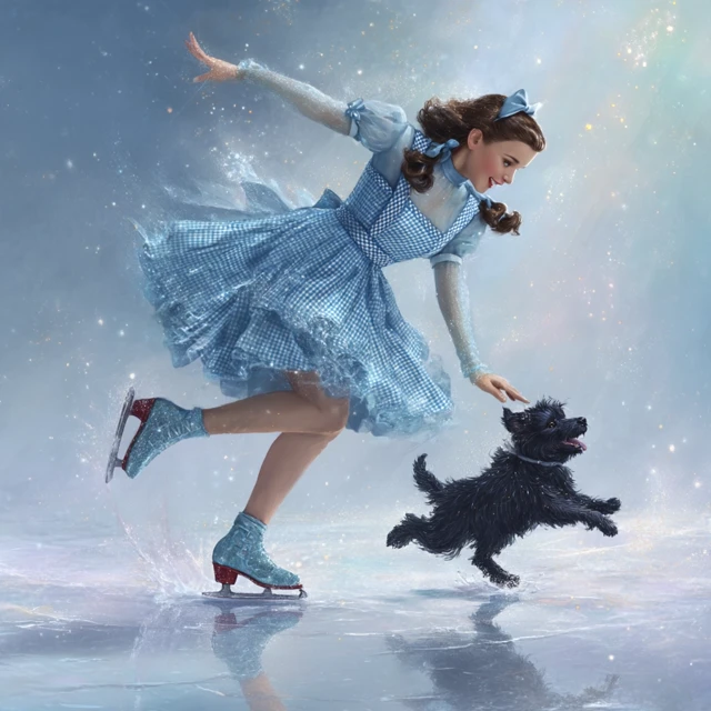 Dorothy and Toto Ice Skating Wizard of Oz Fantasy Art