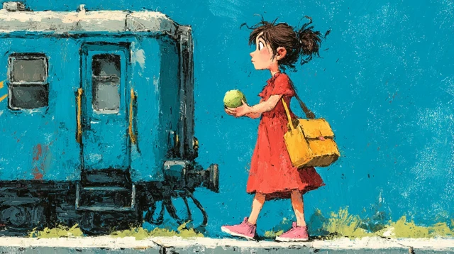 Little Girl Eating Ice Cream on a Train Illustration