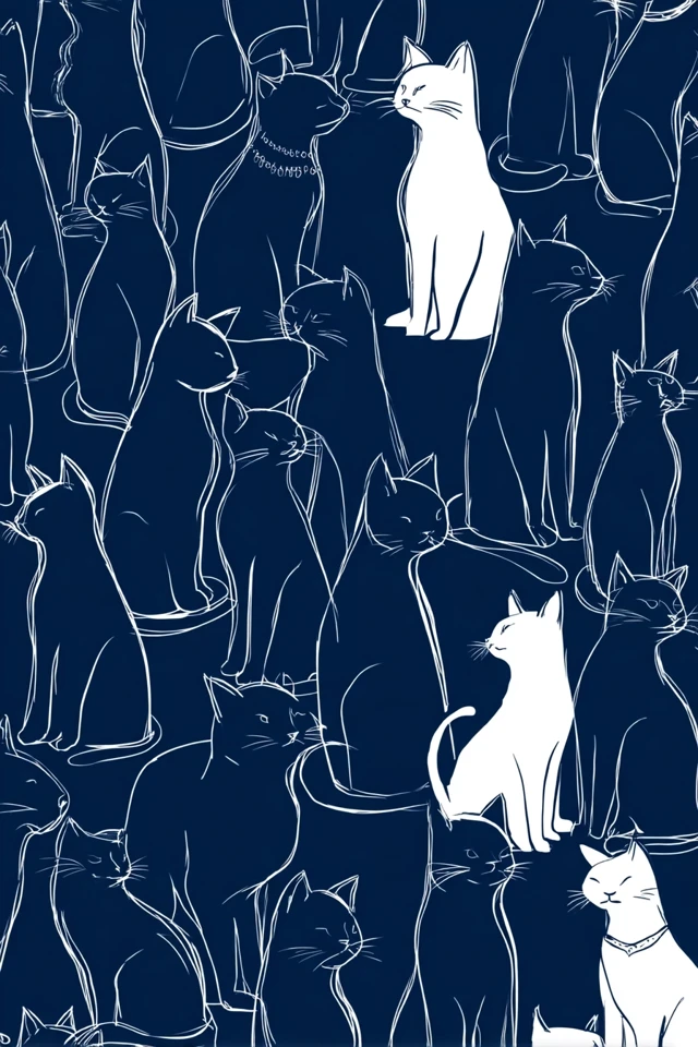 Navy Cat Silhouettes Modern Elegant Design