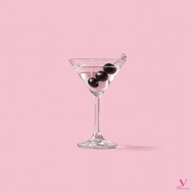 Martini Cocktail with Cherries on Pink Background