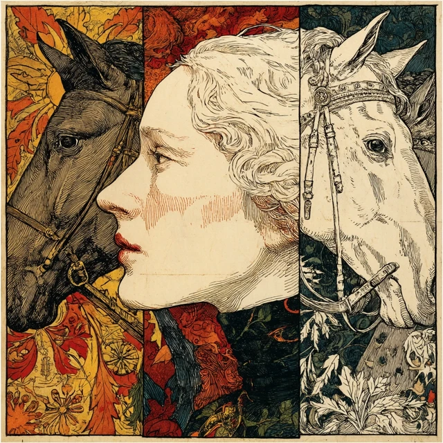 Equestrian Woman with Horses - Holiday Art