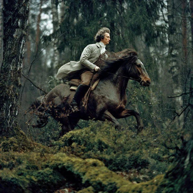Alexander Pushkin Riding Horse in Russian Forest