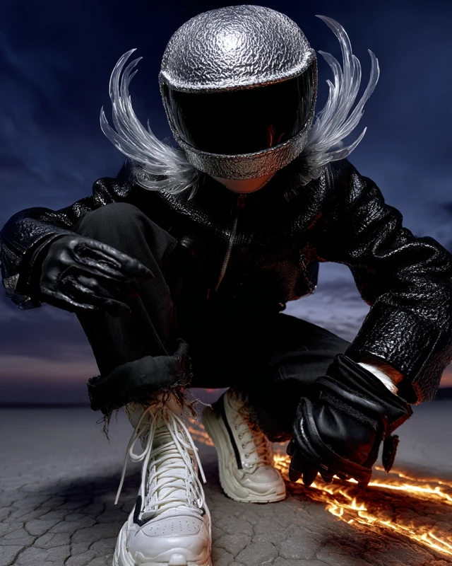 Futuristic Monster Leather Jacket and Transparent Wings