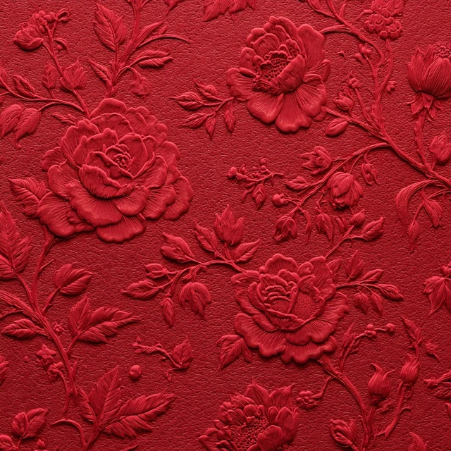 Red Embossed Rose Pattern Floral Design