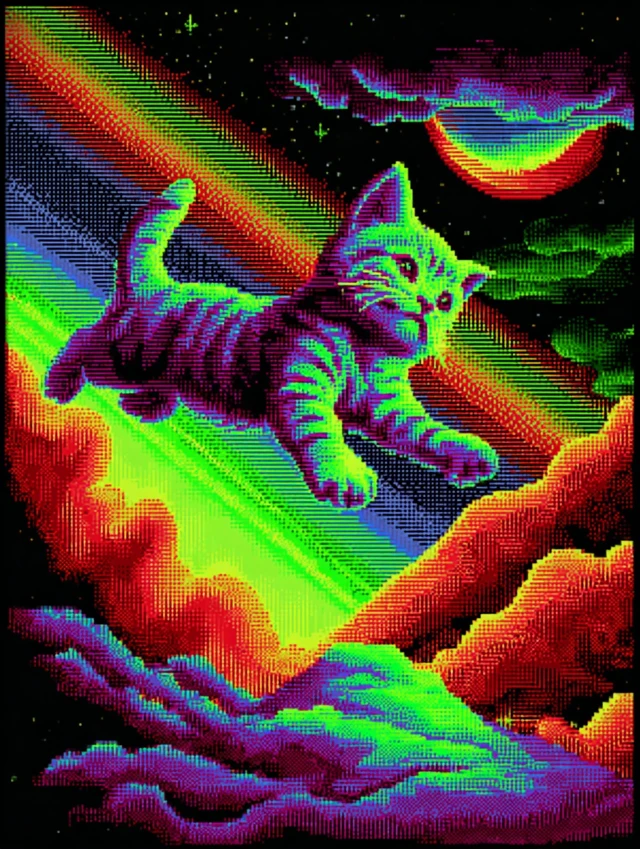 Cosmic Kitten in Cyber Space 8Bit Art