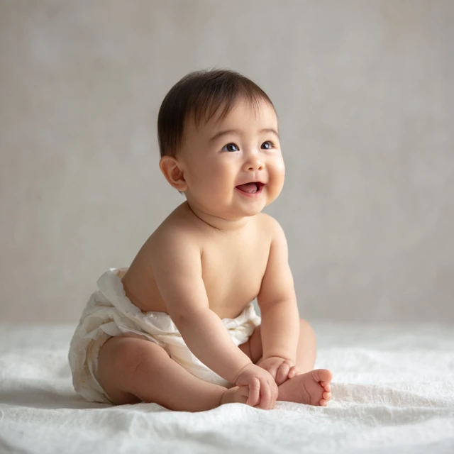 Japanese Baby Portrait Smiling Happy Nappy Cute
