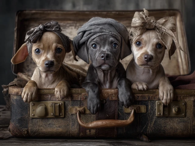 Puppies in Suitcase Adorable Dog Picture
