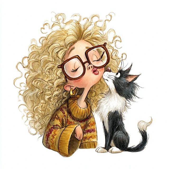 Girl and Cat Caricature Josh Kirby Art