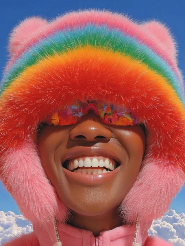 Rainbow Fur Hat Woman Smiling Pride Illustration