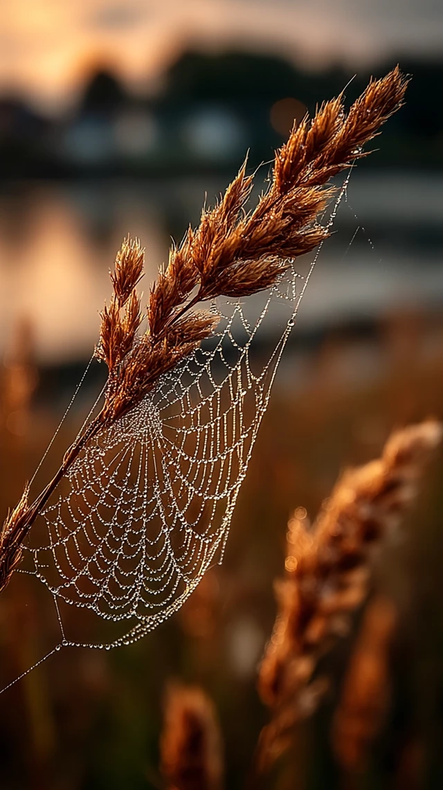 DewKissed Spiderweb in Golden Morning Light