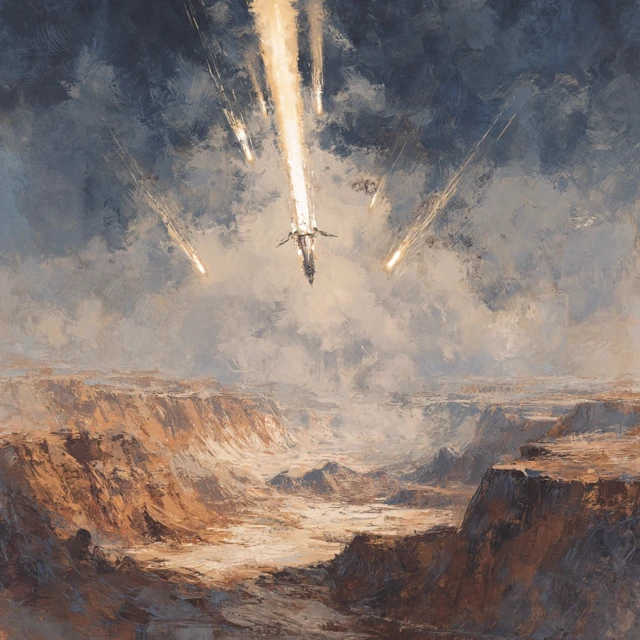 Spaceship over Mars Valles Marineris Digital Painting