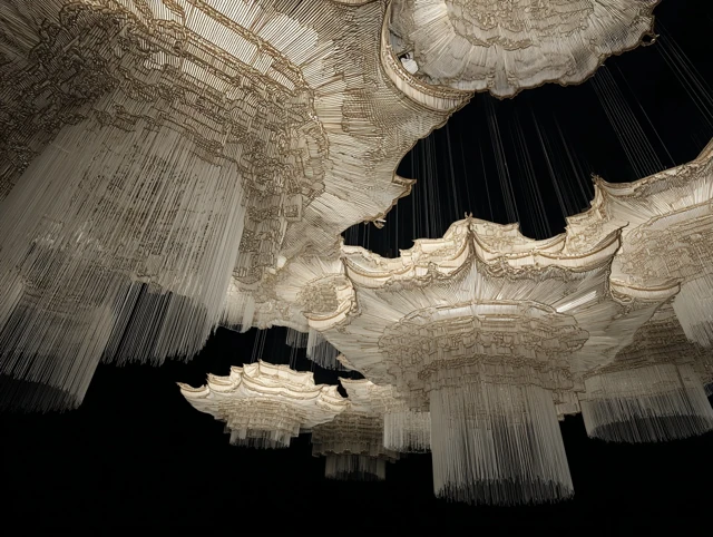 Korean Architecture Inspired Silk Installation