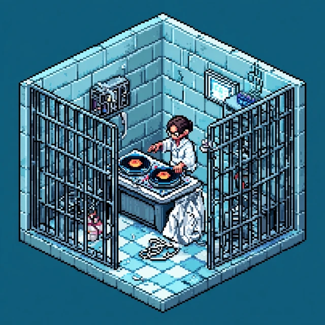 Pixel Art DJ in Prison Cell Illustration