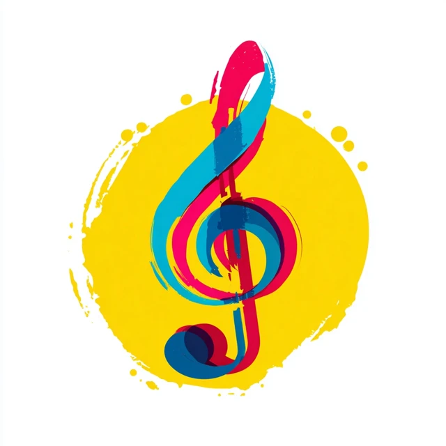 Colorful Musical Note Logo on Youthful Background