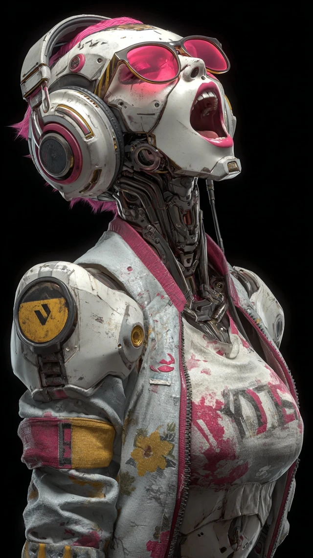 Cyborg Singer Blasting Vocals 3D Art