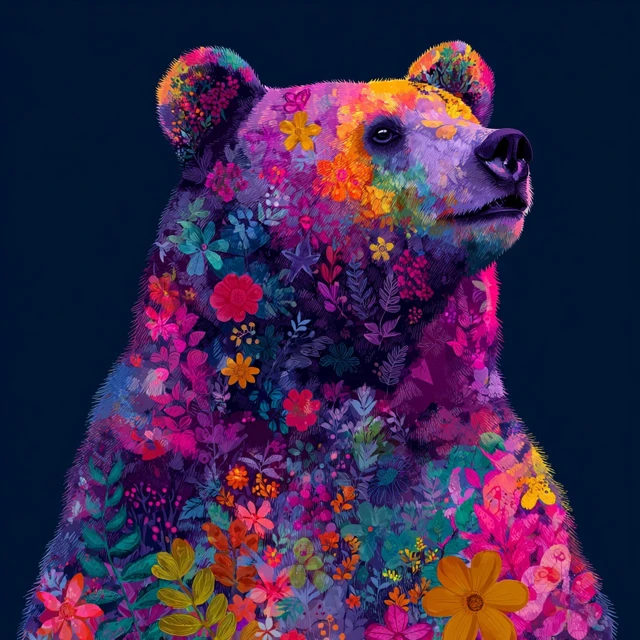 Neon Floral Bear Shirt Design