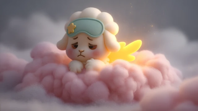 Cute Angel Lamb on a Cloud in Soft Mist 3D Render