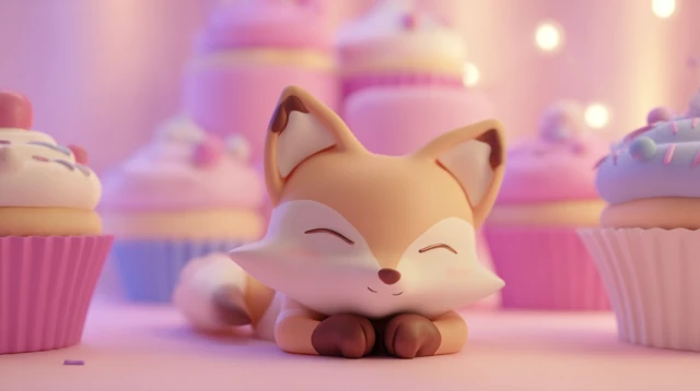 Kawaii Fox in Cupcake World Cute Pastel Colors