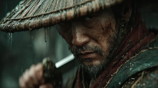 Ancient Chinese Swordsman in the Rain Cinematic