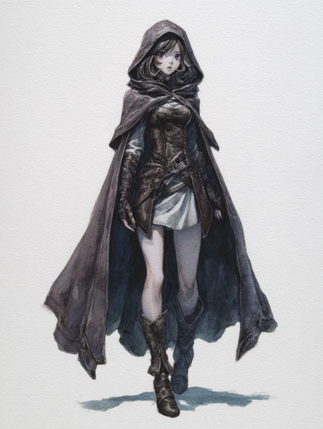 Anime Thief Watercolour Art DnD Girl in Leather
