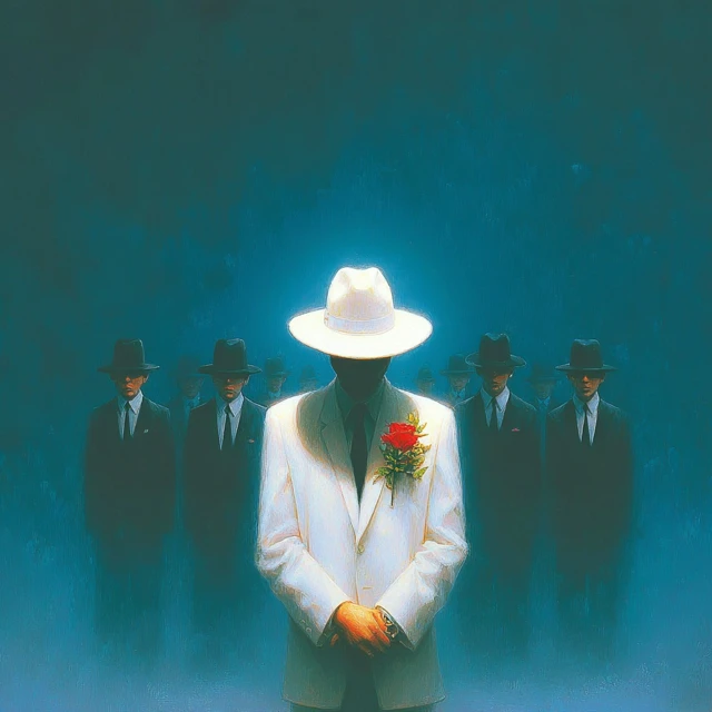 Mysterious Man in White Suit Chiaroscuro Painting