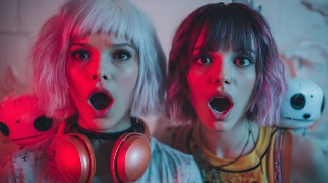 Emo Girls Band Robots Pets Surprised