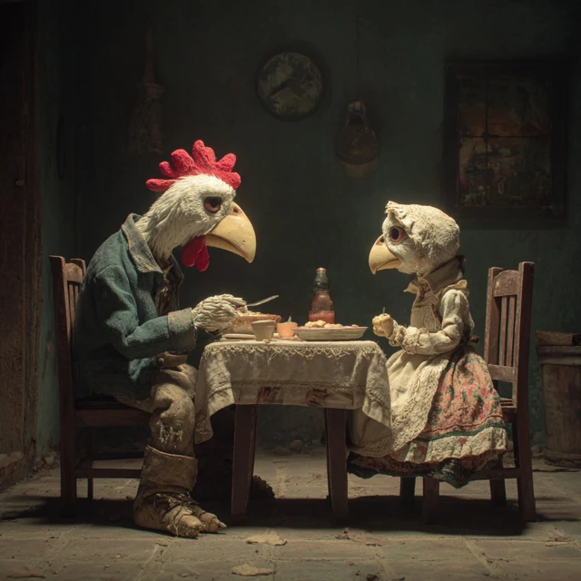 Chicken Family Dinner A Surreal Illustration