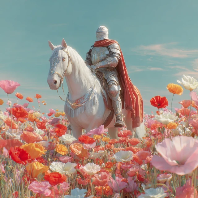 Knight on Horse in Poppy Field Dreamscape