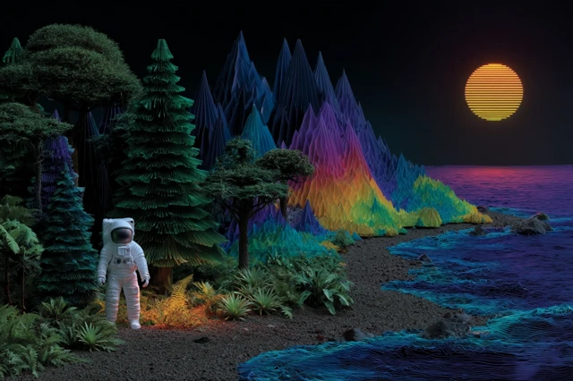 Cyber Astronaut on Alien Beach Conceptual Poster