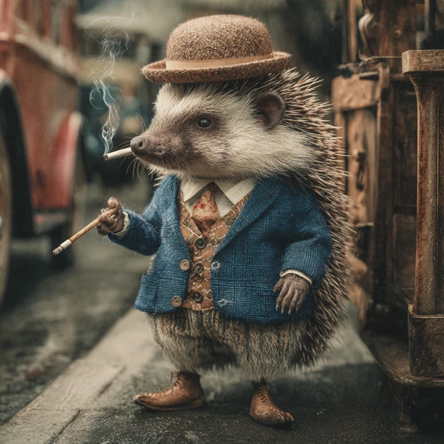 Hedgehog Gentleman Smoking Cigarette In A Bar