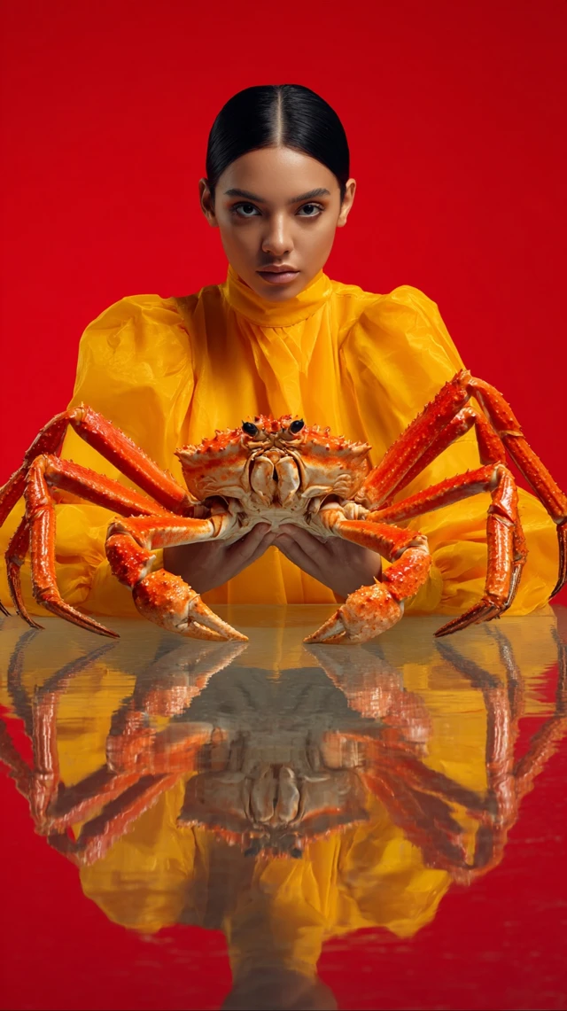 Fashion Portrait Woman with Crab Dramatic Surrealism