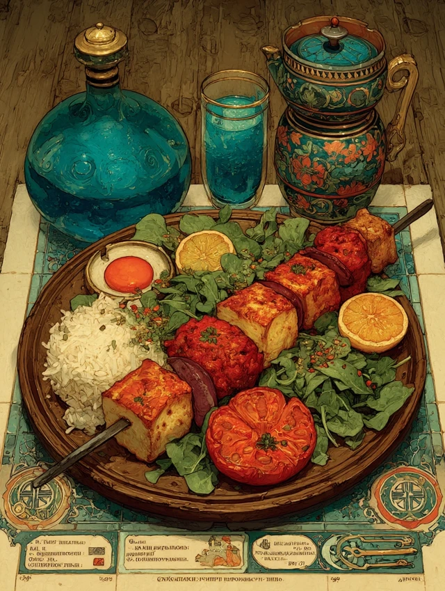 Shashlik on Wooden Plate by Ivan Bilibin