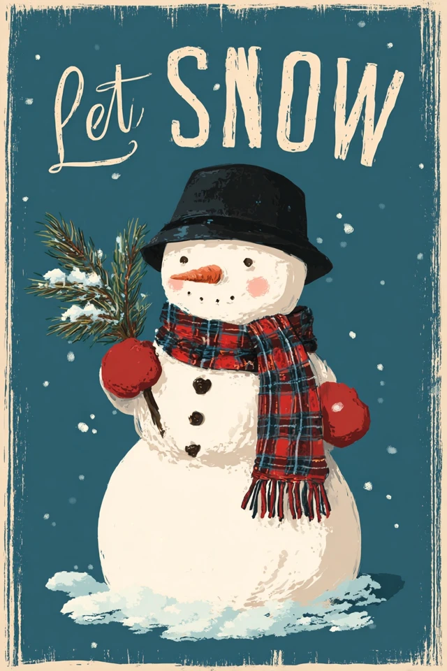 Cute Snowman Christmas Art Let it Snow Holiday Poster