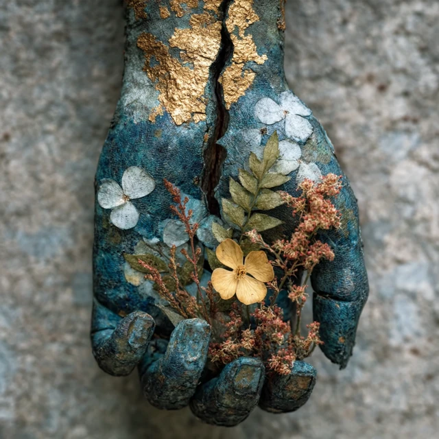 Nature Healing Fractures Beautiful Floral Stone Art