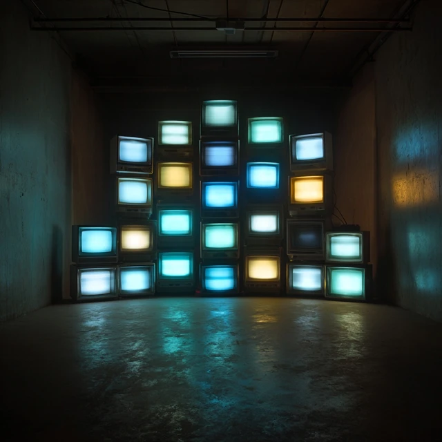 Glowing TV Screens Retro SciFi Scene