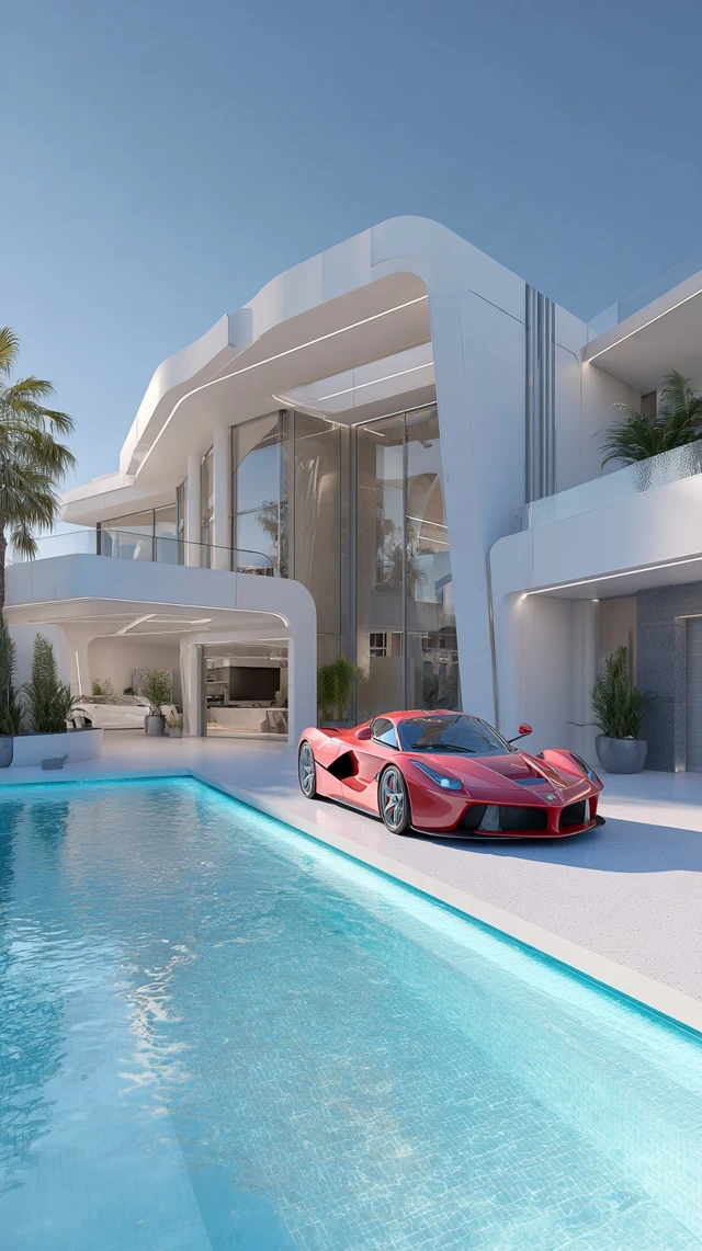 Luxury Futuristic House with Ferrari and Pool