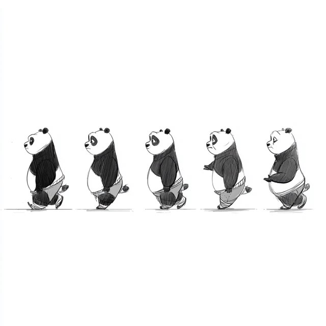 Animation: Black Xiao Mao Walking on White Background