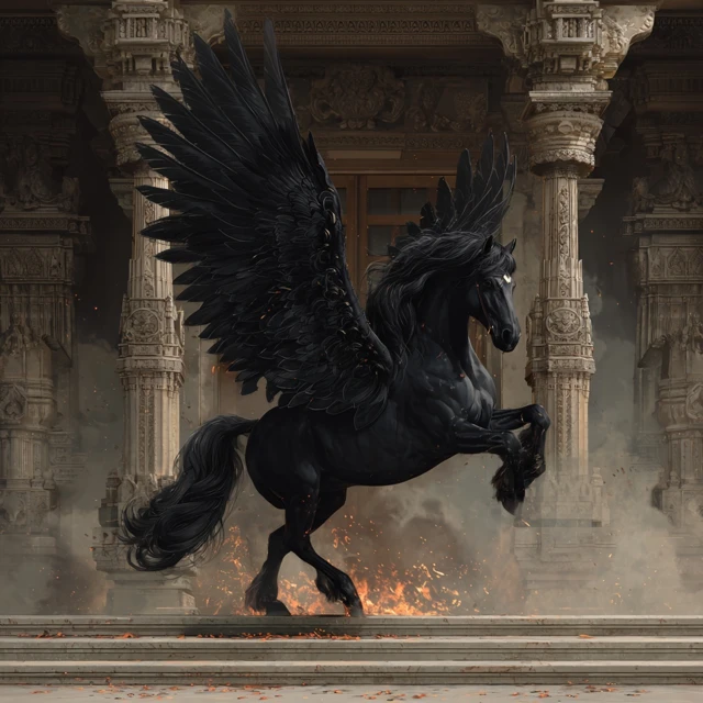 Black Pegasus on Hindu Temple Steps