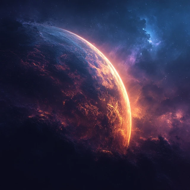 Epic Space Scene Glowing Planet with Nebulae